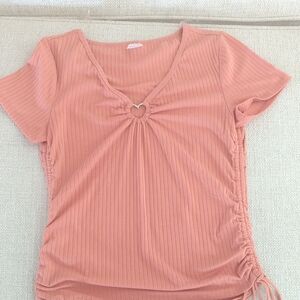 No Boundaries Ribbed Heart Detail Top - Coral